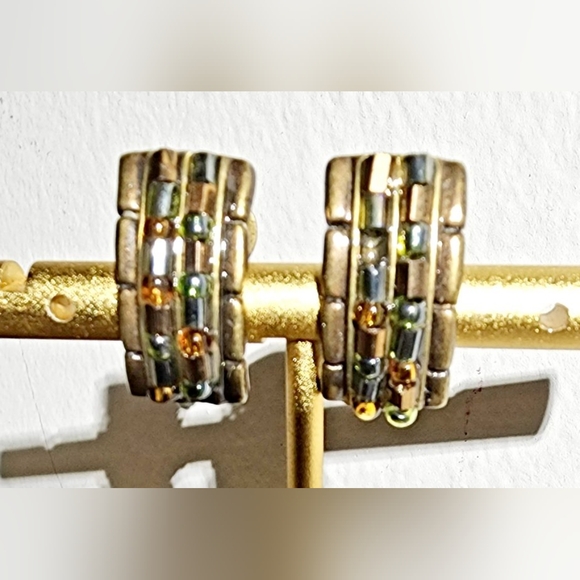 Coldwater Creek unsigned bronze brown beaded half curve post earrings - Picture 3 of 8